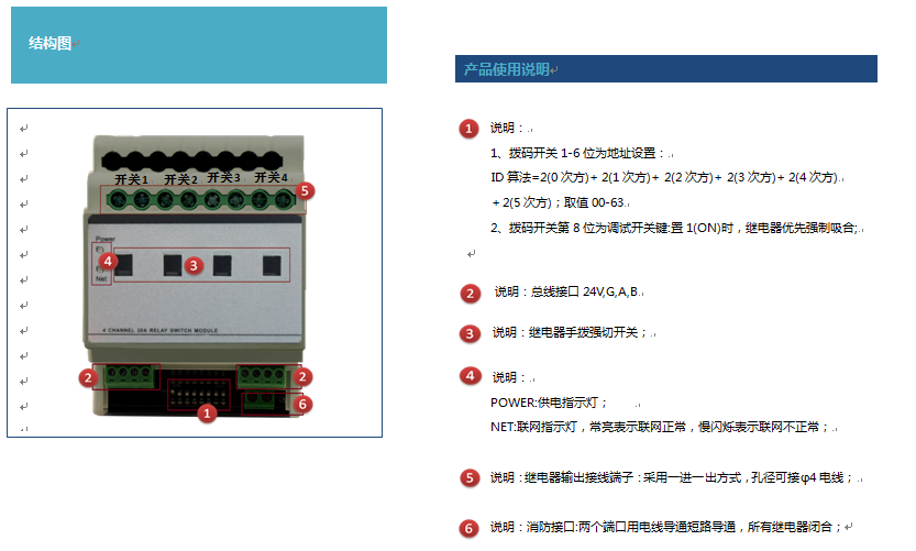 4路20A智能灯光开关控制模块使用说明 4路20A智能灯光开关控制模块使用说明