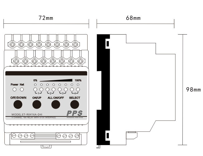 4路0-10V智能调光器尺寸图