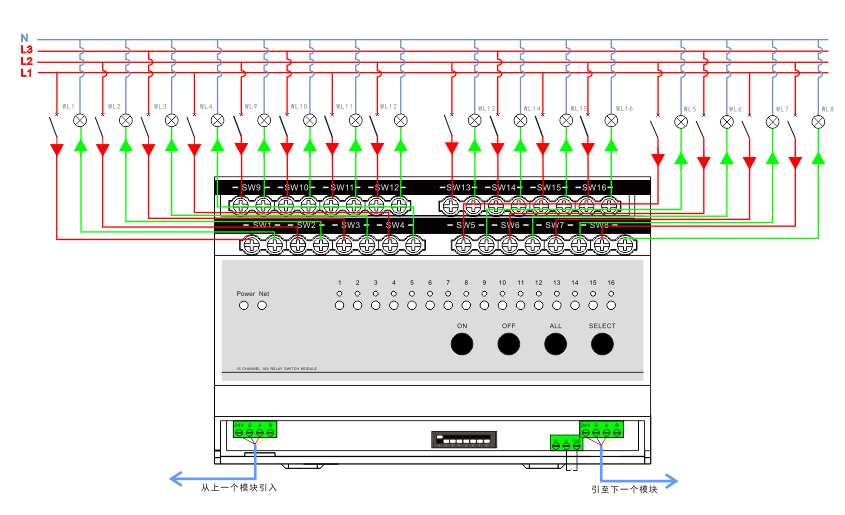 16路16A开关模块接线图