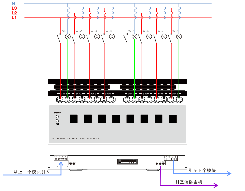 8路20A智能照明开关控制模块