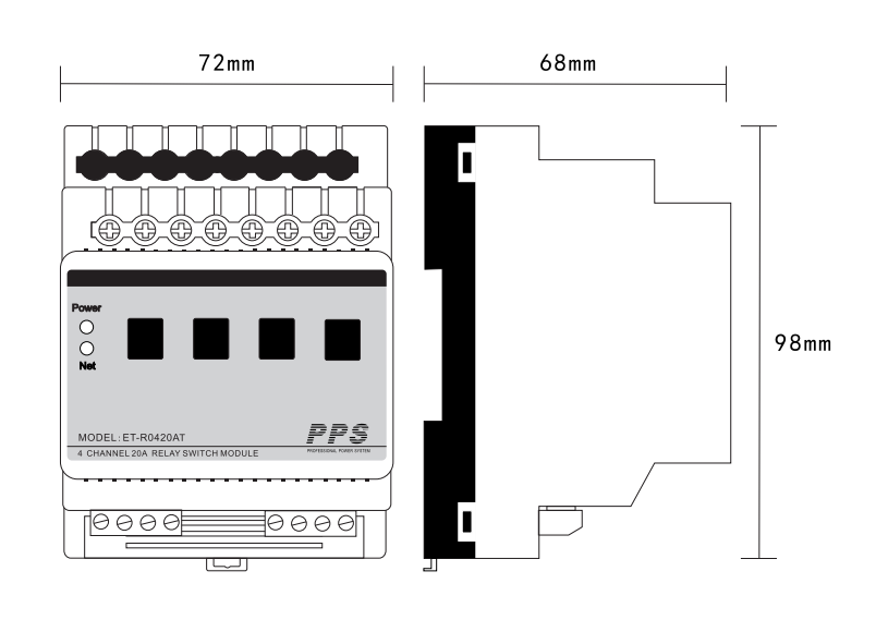 4路20A智能照明模块(带电流检测)尺寸图