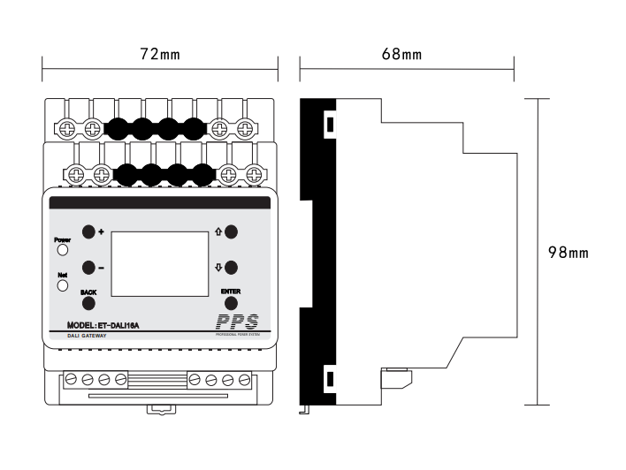 DALI调光网关主机尺寸图