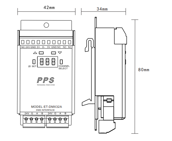 DMX512信号模块尺寸图