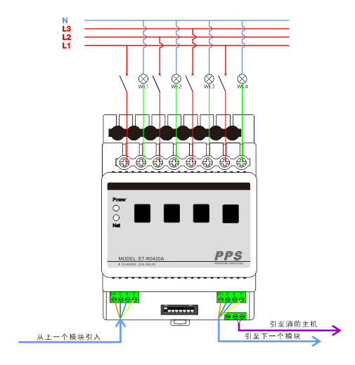 4路20A照明控制模块接线图